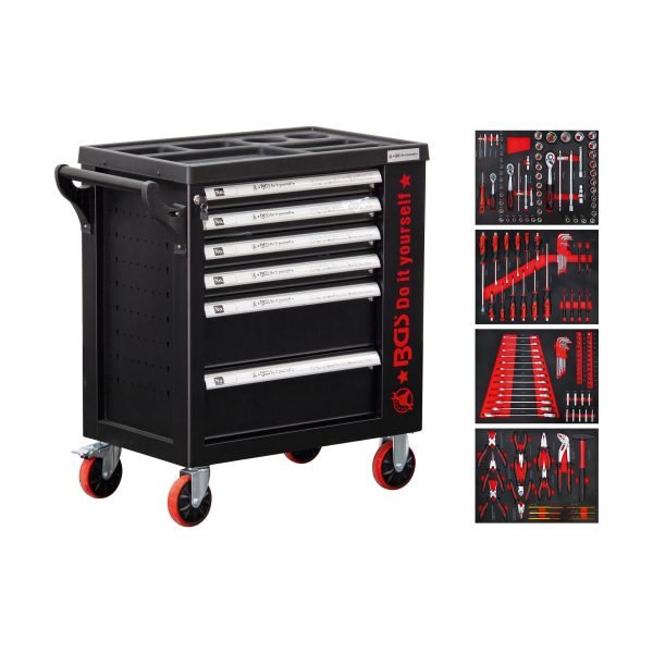 Servante d’atelier | 6 tiroirs | 1 porte latérale | avec 158 outils