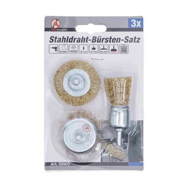 Jeu de brosses à fil d’acier | Ø 25 - 50 mm | 3 pièces
