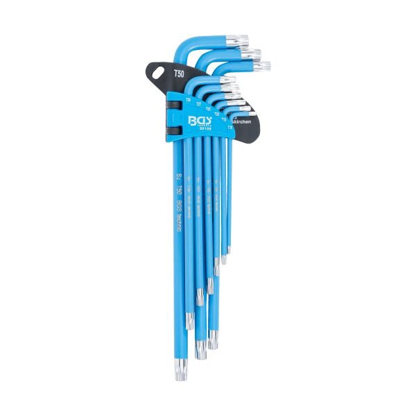 Jeu de clés allen | extra longues | Profil T (pour Torx)/Profil T (pour Torx) avec perçage T10 - T50 | 9 pièces – Image 2