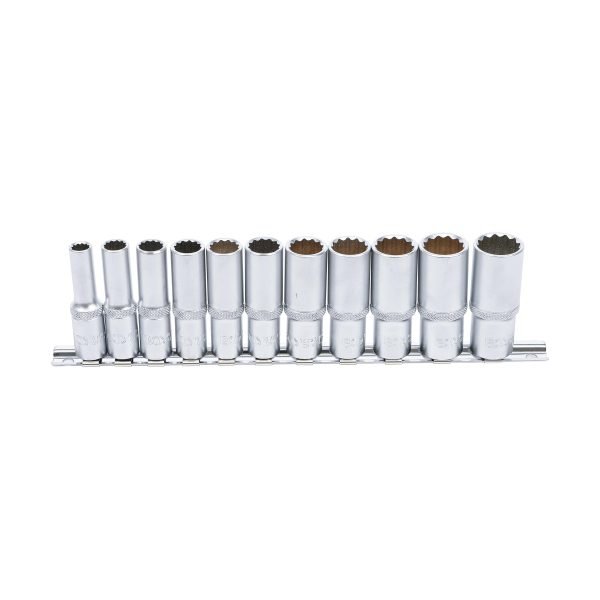 Jeu de douilles, douze pans, longues | 10 mm (3/8") | 8 - 19 mm | 11 pièces
